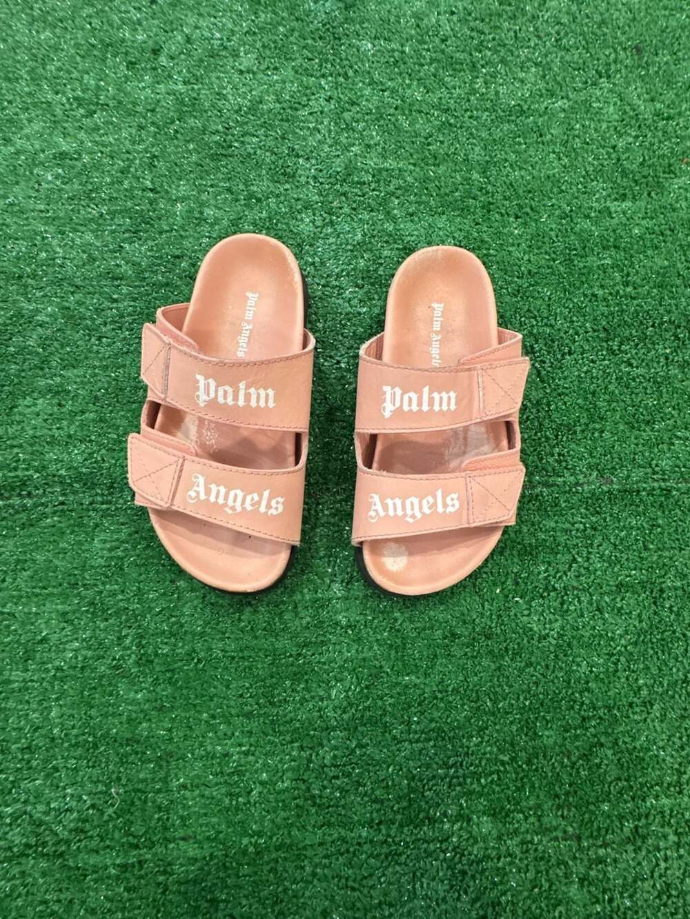 Palm Angels Leather Double-Strap Sandals Nude/Pink EU 29 US 11.5/12  Authentic